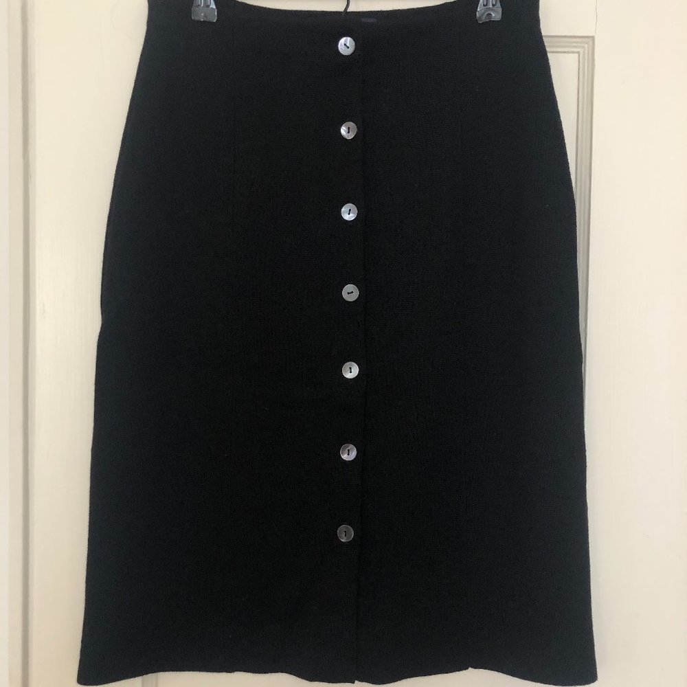 Brooks Brothers Women's Black Merino Wool Button Front Straight Skirt Size S